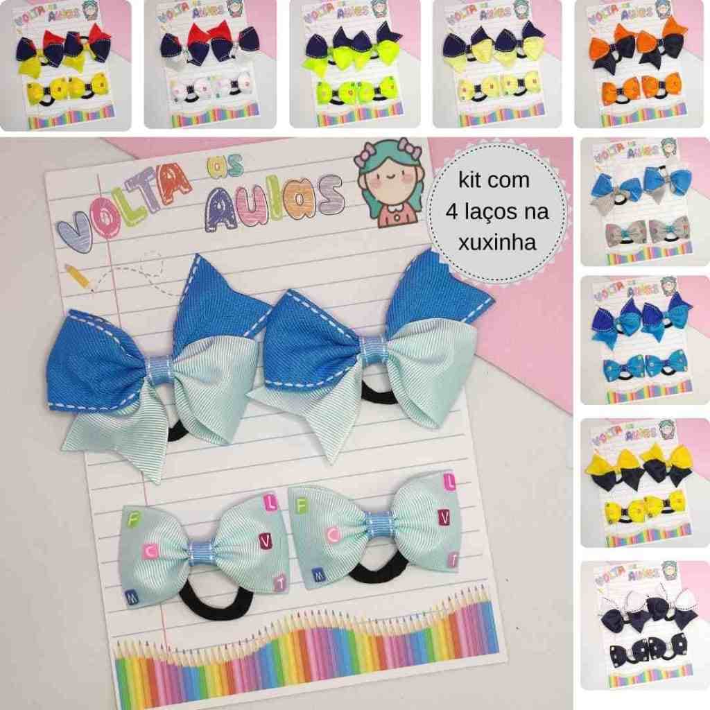 kit 4 laços escolar pequeno ABC na xuxinha acessório de cabelo infantil rabico gominha
