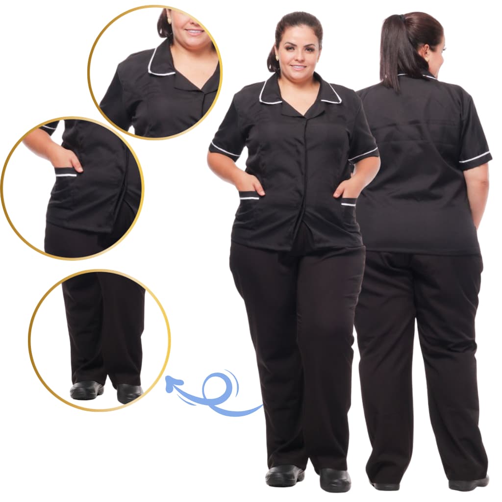 Conjunto Uniforme Copeira Profissional Camareira Faxineira Babá Plus Size