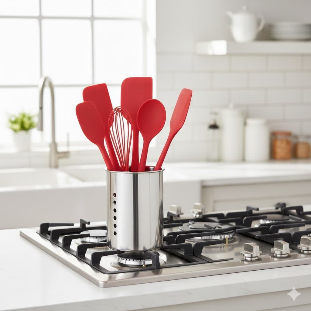 Kit Utensilios Silicone Cozinha Resistente Antiadherente 5 Pecas Colorido