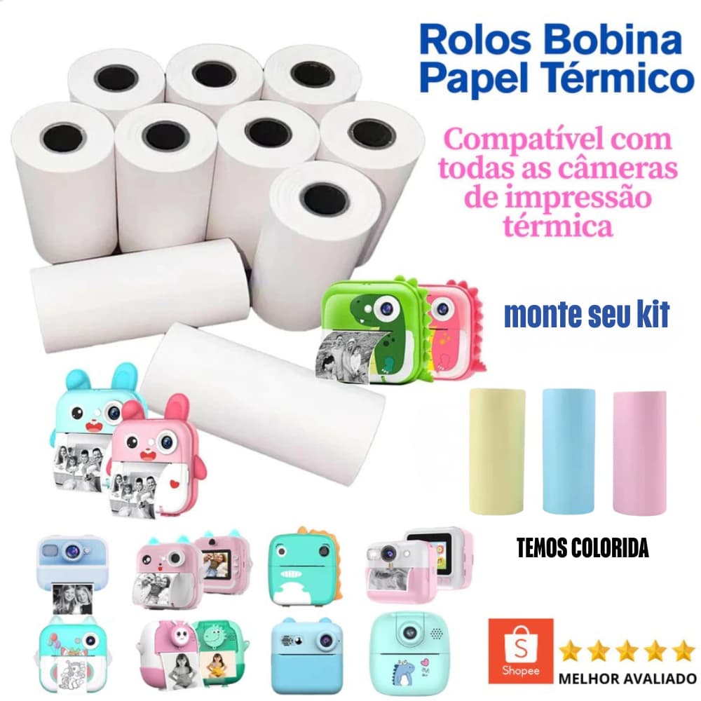 Rolos Refil Papel Câmera Instantânea Mini Impressora Portátil Térmica Etiqueta Maquina Fotográfica Imprime