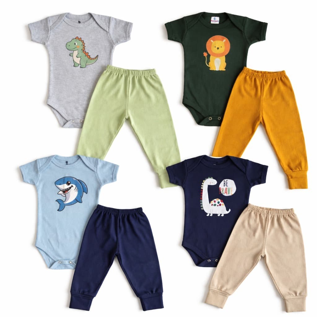 Conjunto de Bebê Infantil Menino Body e Calça 100% Algodão.