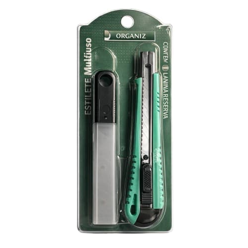 Estilete 9mm + 10 Laminas Com Trava Seguro Lamina De Aço