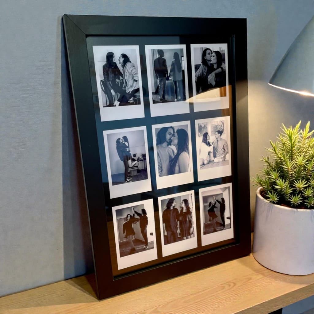 Porta-Retrato 20x30 para 9 Fotos estilo Instax Mini – Moldura (Preto, Branco e Madeira) com Vidro