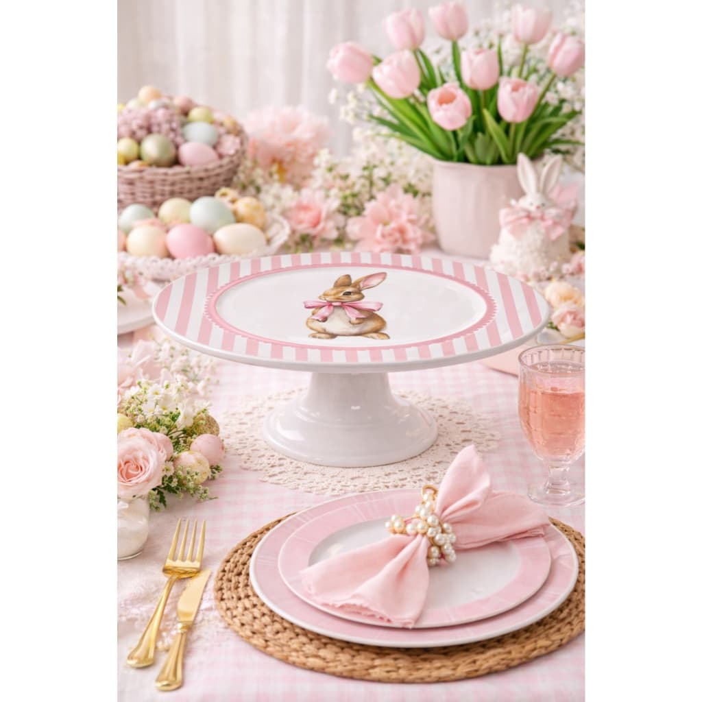 Boleira de Cerâmica Rosa Páscoa Coquette Mesa Posta 21cm