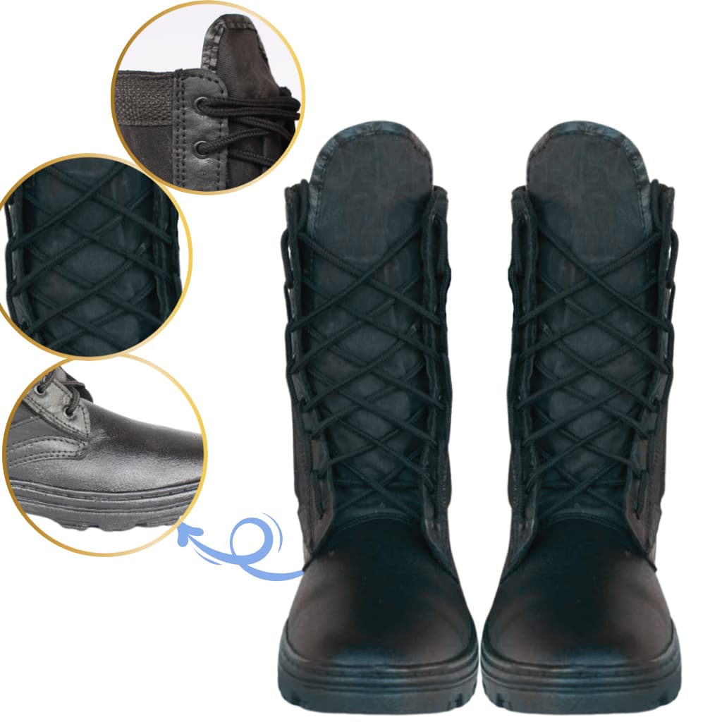 Coturno Militar Zíper Couro Lona Extra Leve Confortável Bota