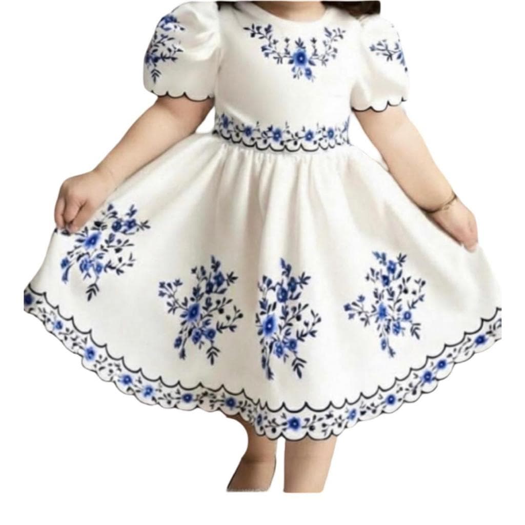 Vestido Infantil Baby Luxo Floral Bordado Festa Aniversário Batizado - Cores Rosa, Azul e Branco
