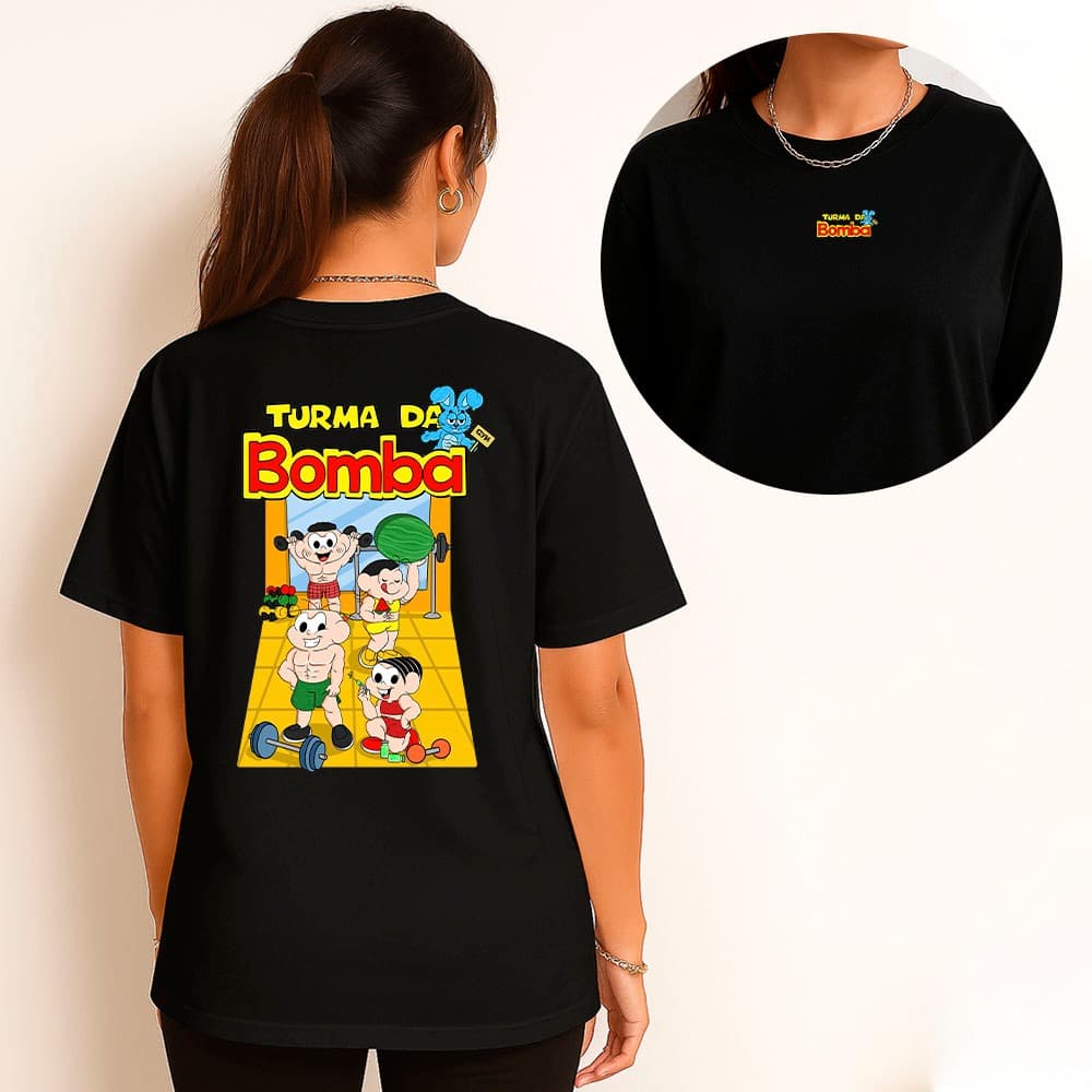 Camiseta Feminina 100% Algodão Camisa Turma da Bomba Fitness Academia Gym Casual Divertido Streetwer
