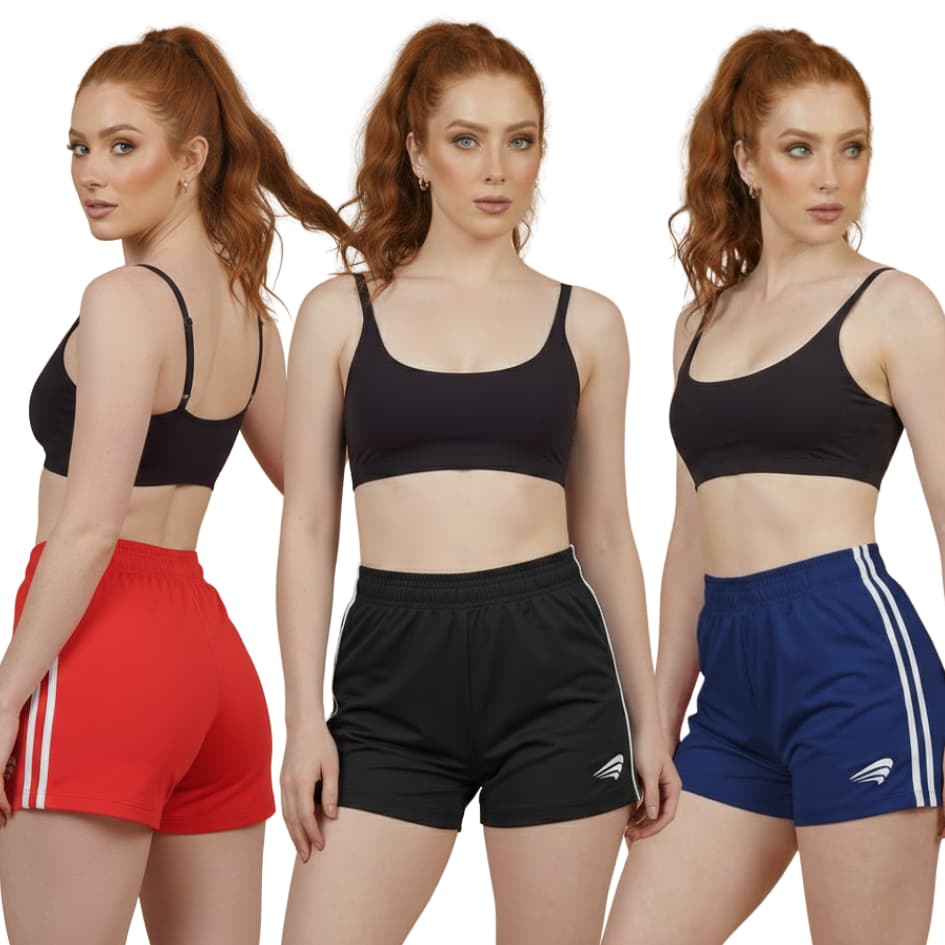Short Tactel Feminino Listra Lateral Moda Verão Exercício Físico Academia