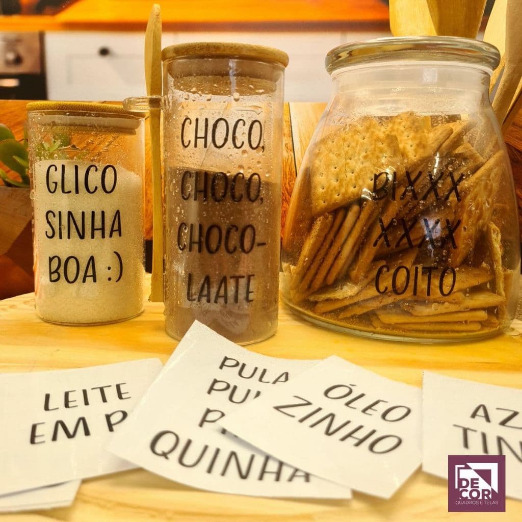 Kit Adesivos para Potes de Cozinha Organizadores Chocolate Pipoca Biscoito Leite em Pó Óleo Azeite