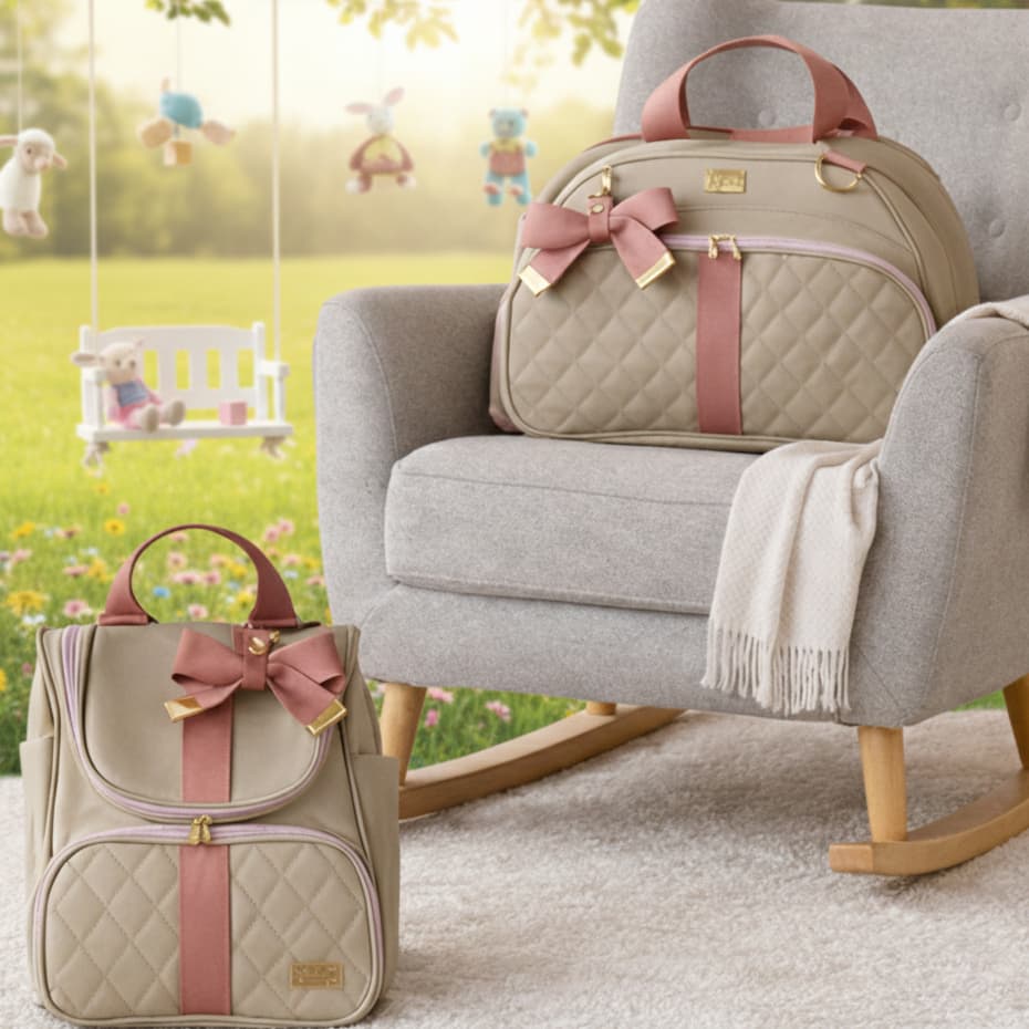 Kit Bolsas Maternidade de Luxo – Peças Premium com Mochila 2 em 1 Unissex