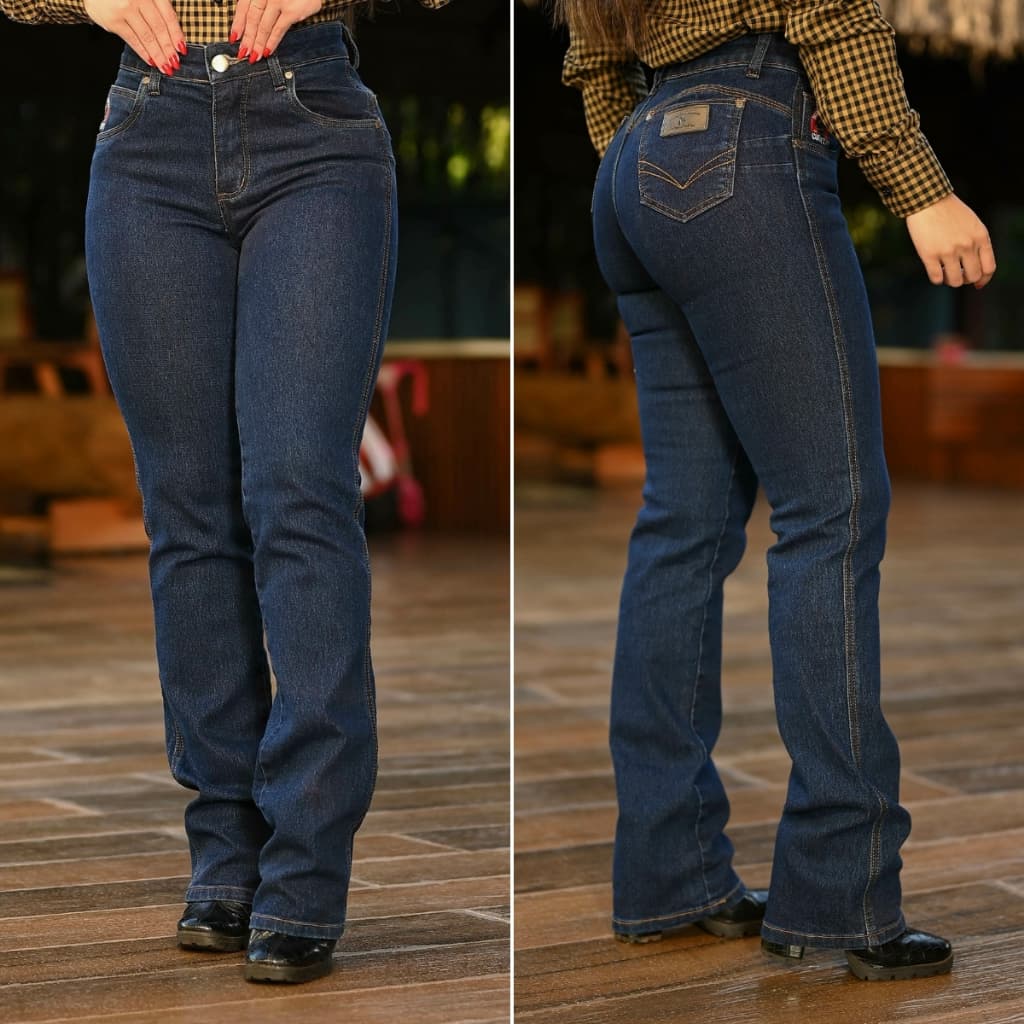 Calça Jeans Country Feminina Marca Estilo Country Flare Cintura Alta Empina Bumbum Casual Premium
