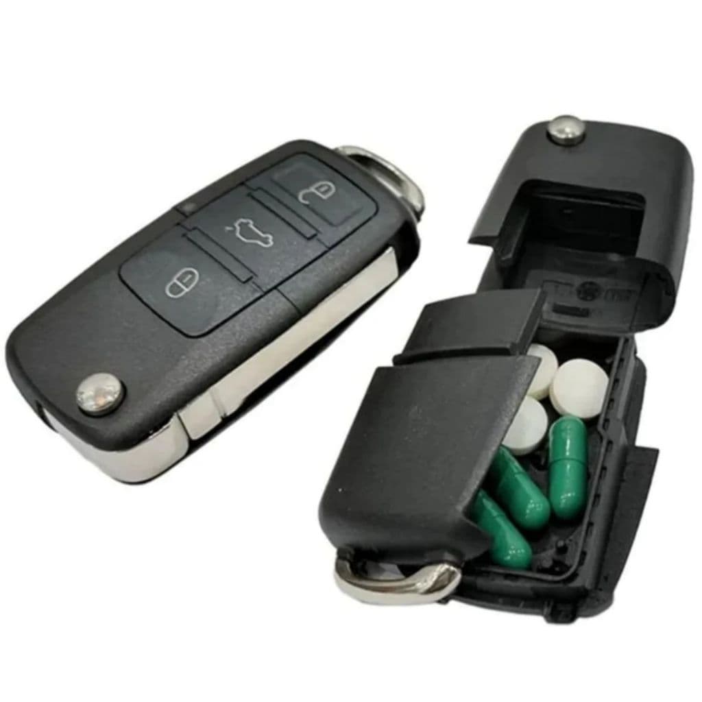 Chave de carro falsa porta comprimidos moeda simulação com compartimento secreto