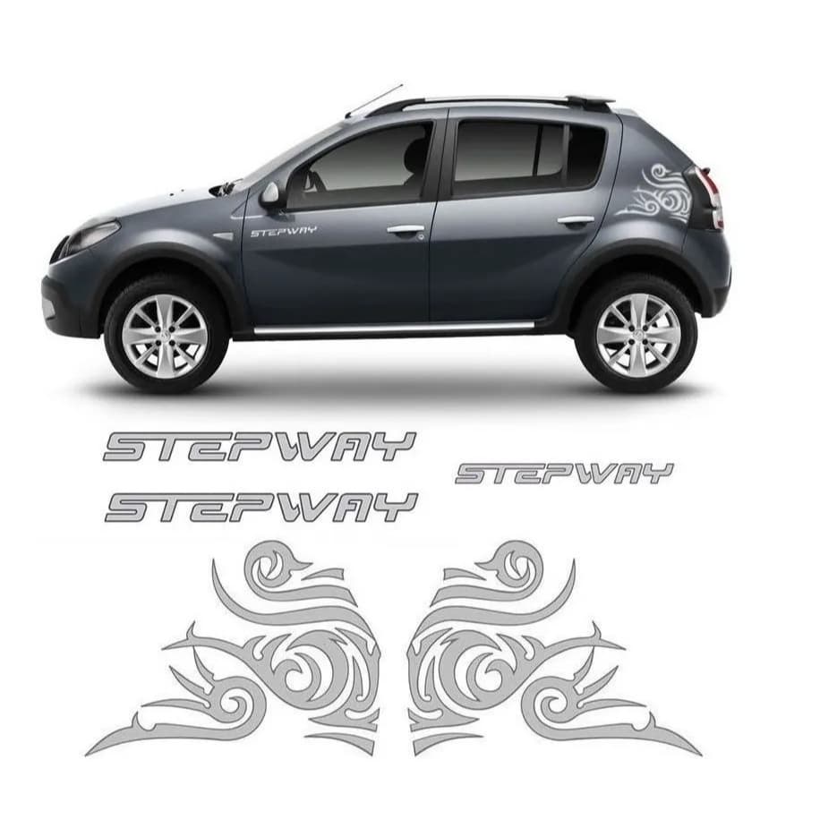 Kit Faixas Sandero Stepway 2012/2014 + Adesivo Tribal Cinza