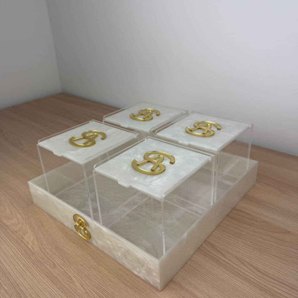 KIT ORGANIZADOR QUARTZO bandeja caixa organizadora acrílico Madrepérola personalizada beleza estudio clinica consultorio
