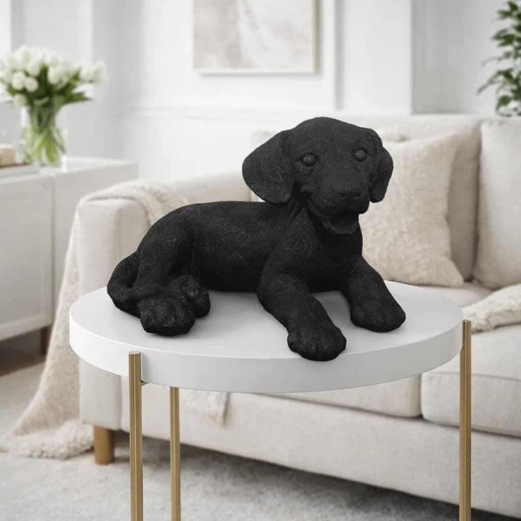 Decoração em Gesso Preto Cachorro Deitado Raça Decorativo Presente Enfeites