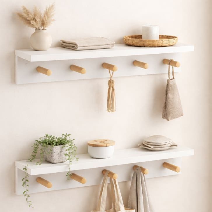 Kit 2 Cabideiros de Parede com Prateleira Organização e Estilo Decoração Organizador Bolsas Casa