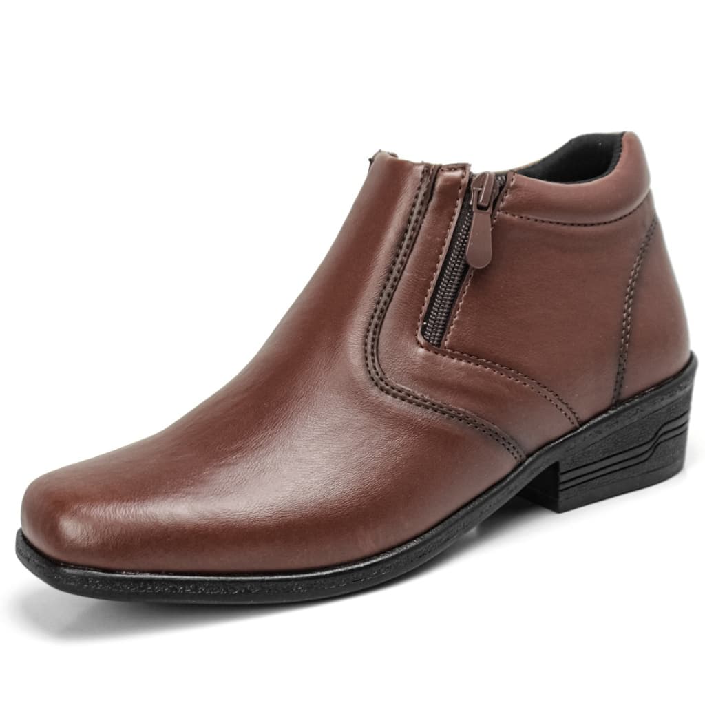 Bota Masculina Cano Baixo Sintético Bico Quadrado Confortável com Zíper
