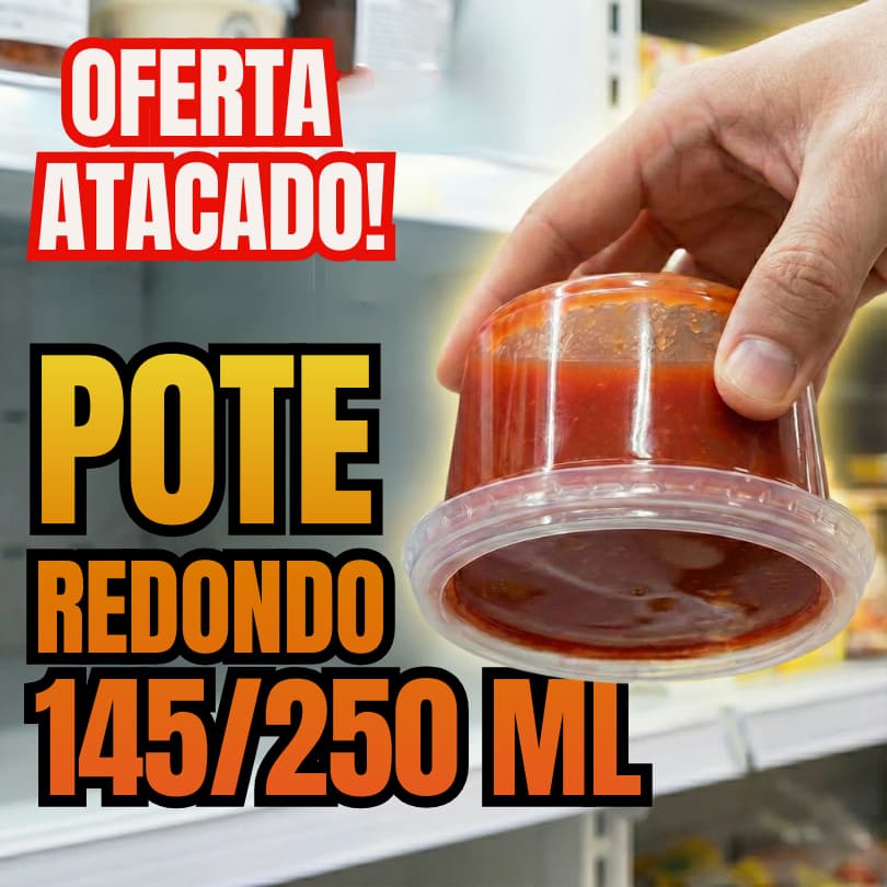 Pote Redondo 145/250ml com tampa 24/48/72/96 unidades | Multiuso | Vai ao freezer e microondas