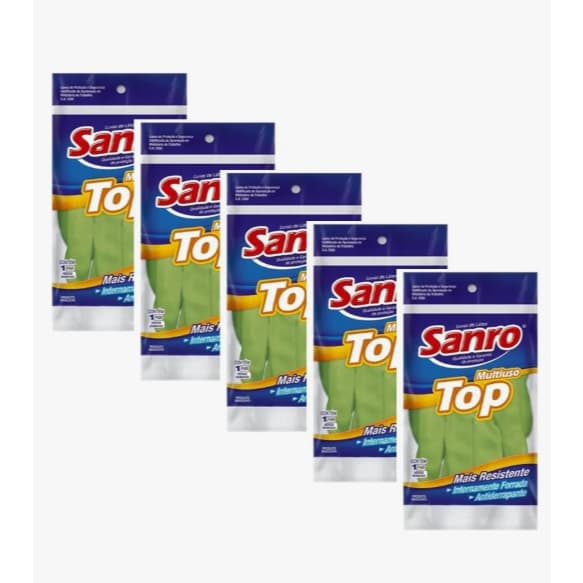 Kit Luva de Borracha Latex Top Forrada  Multiuso Limpeza C/05 Pares -  AMARELA / VERDE