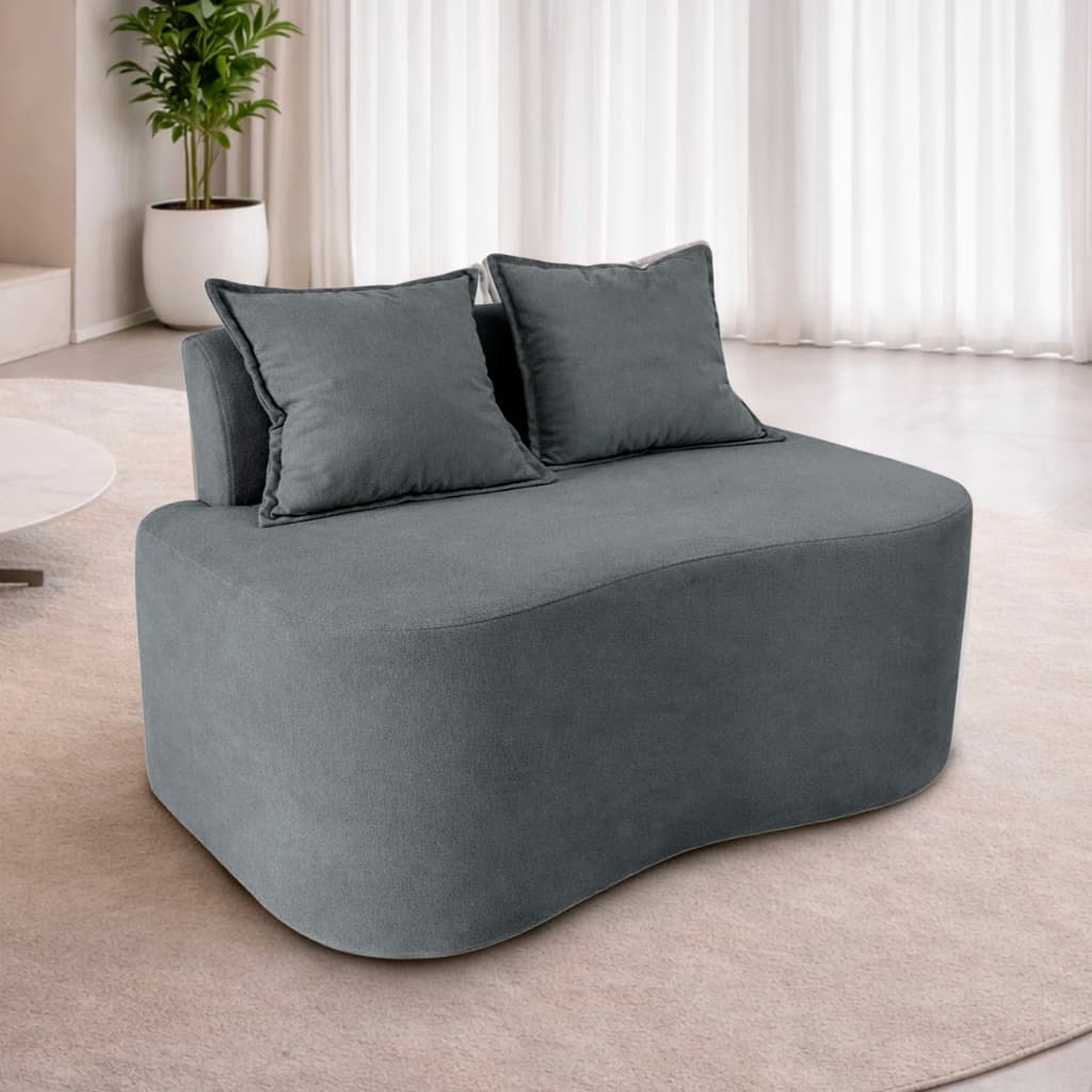 Sofá 2 Lugares Orgânico1 Metro 2 Almofadas Tecido Boucle Sala Quarto Closet Salão de BelezaVisammer