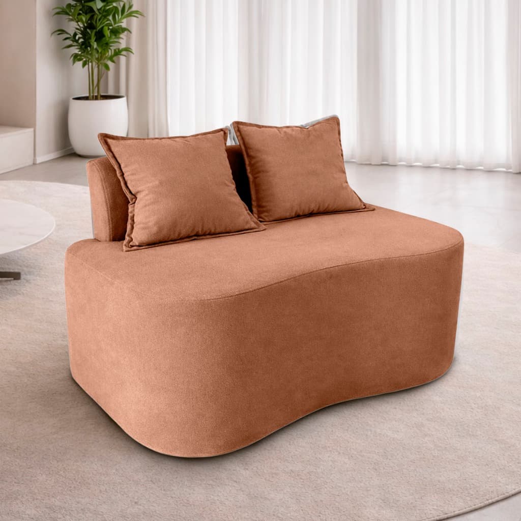 Sofá Orgânico  Luxo Curvo Moderno 1 Metro Sofisticado Escritório Tecido Macio Boucle