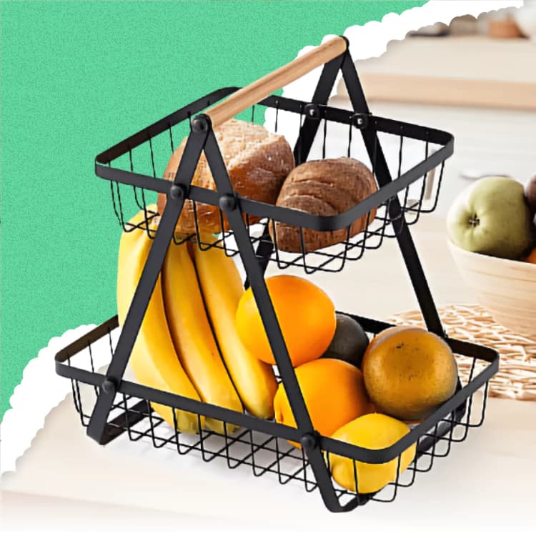 Fruteira de Mesa Articulada em Aço Inoxidável 2 Andares
