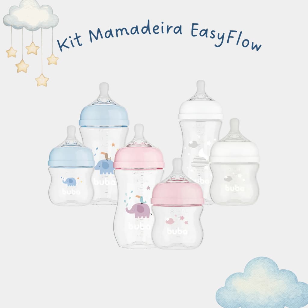 Kit 2 Mamadeiras Anticólica Bebê Easy Flow Buba Recém Nascido 120/270ml Bico Confortável Sedoso