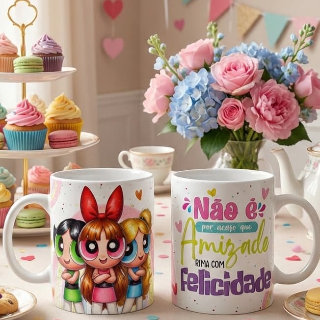 Caneca Personalizada com Nome Meninas Super Poderosas Amizade Presente para Amigas