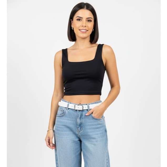 Blusinha Cropped Regata Decote Quadrado Básico Suplex