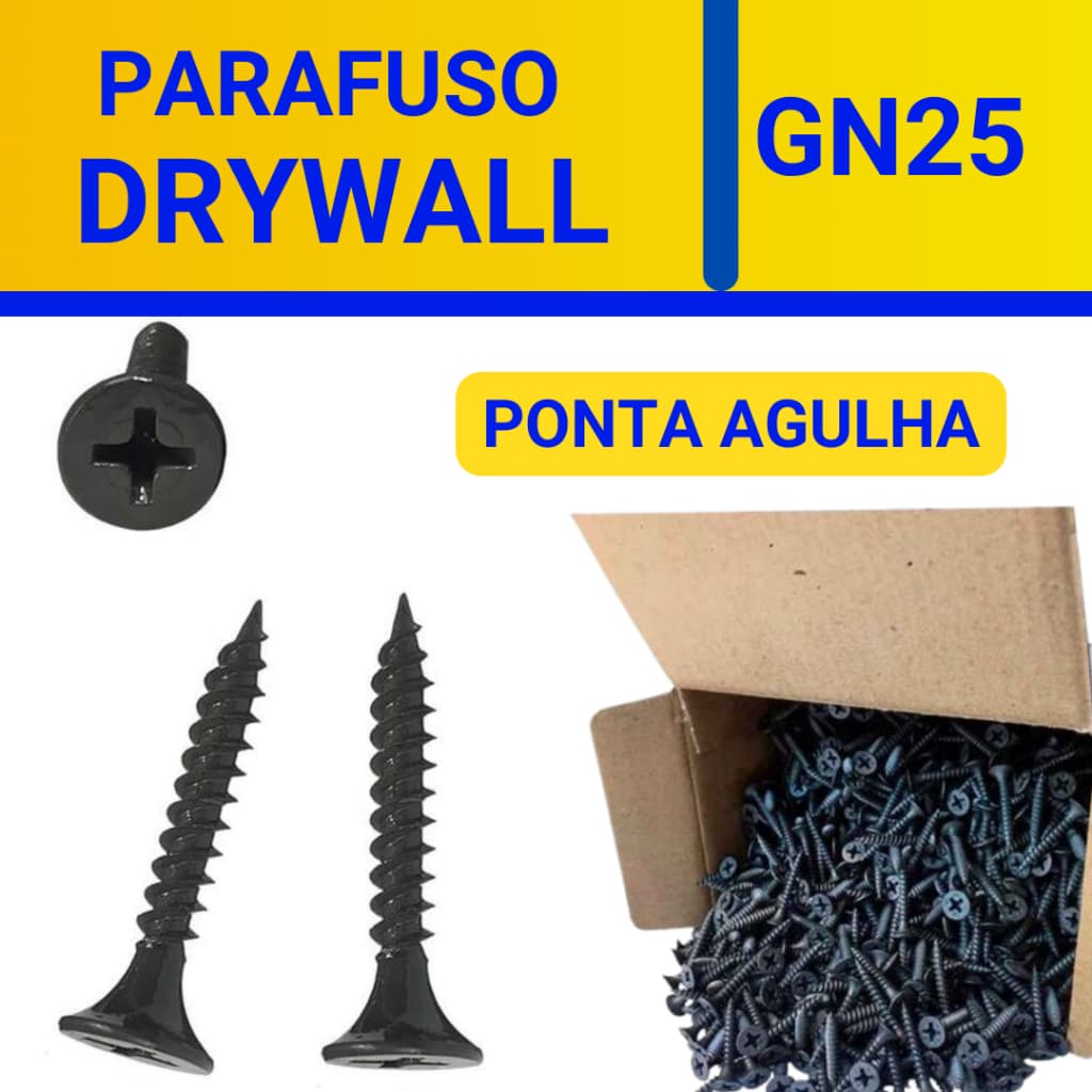 Parafuso Drywall GN25 3,5x25mm Ponta Agulha Preto para Madeira