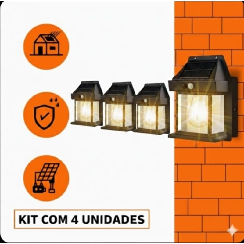 Kit 4 Luminárias Solares Decorativas para Fachada e Jardim