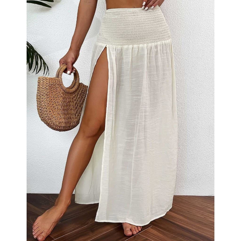 Saída De Praia Saia Longa Feminina Com Fenda Cintura Alta Verão Praia Piscina
