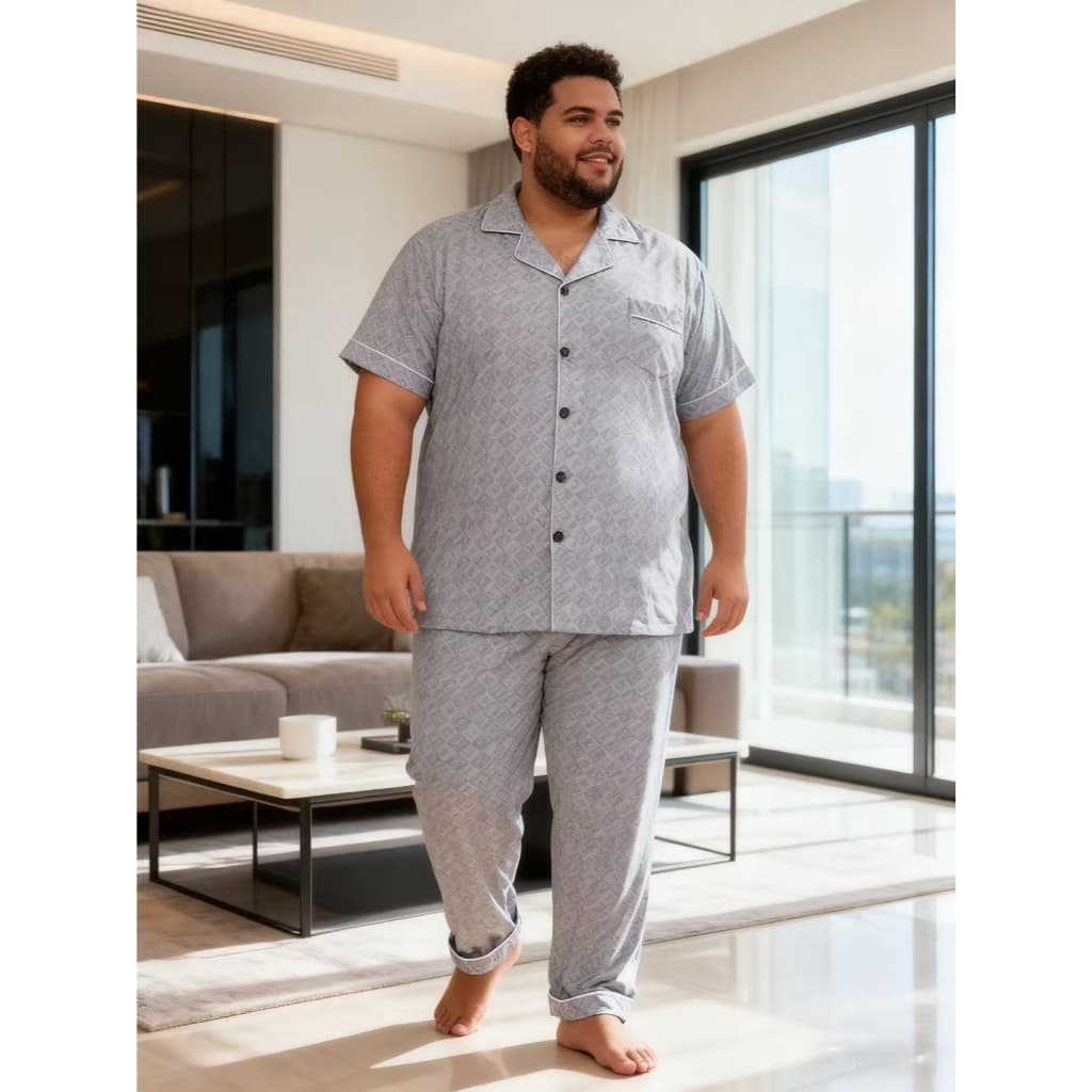 Pijama Masculino Curto Plus Size Conjunto Verão Tecido Respirável Confortável