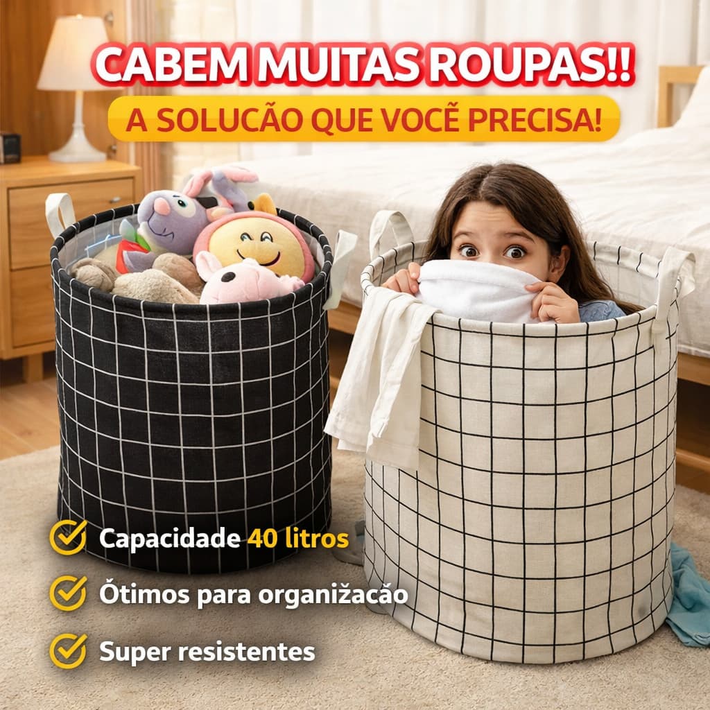 KIT 2 CESTOS ORGANIZADOR MULTIUSO DOBRAVEL PROVA D'ÁGUA P/ ROUPA SUJA BRINQUEDOS