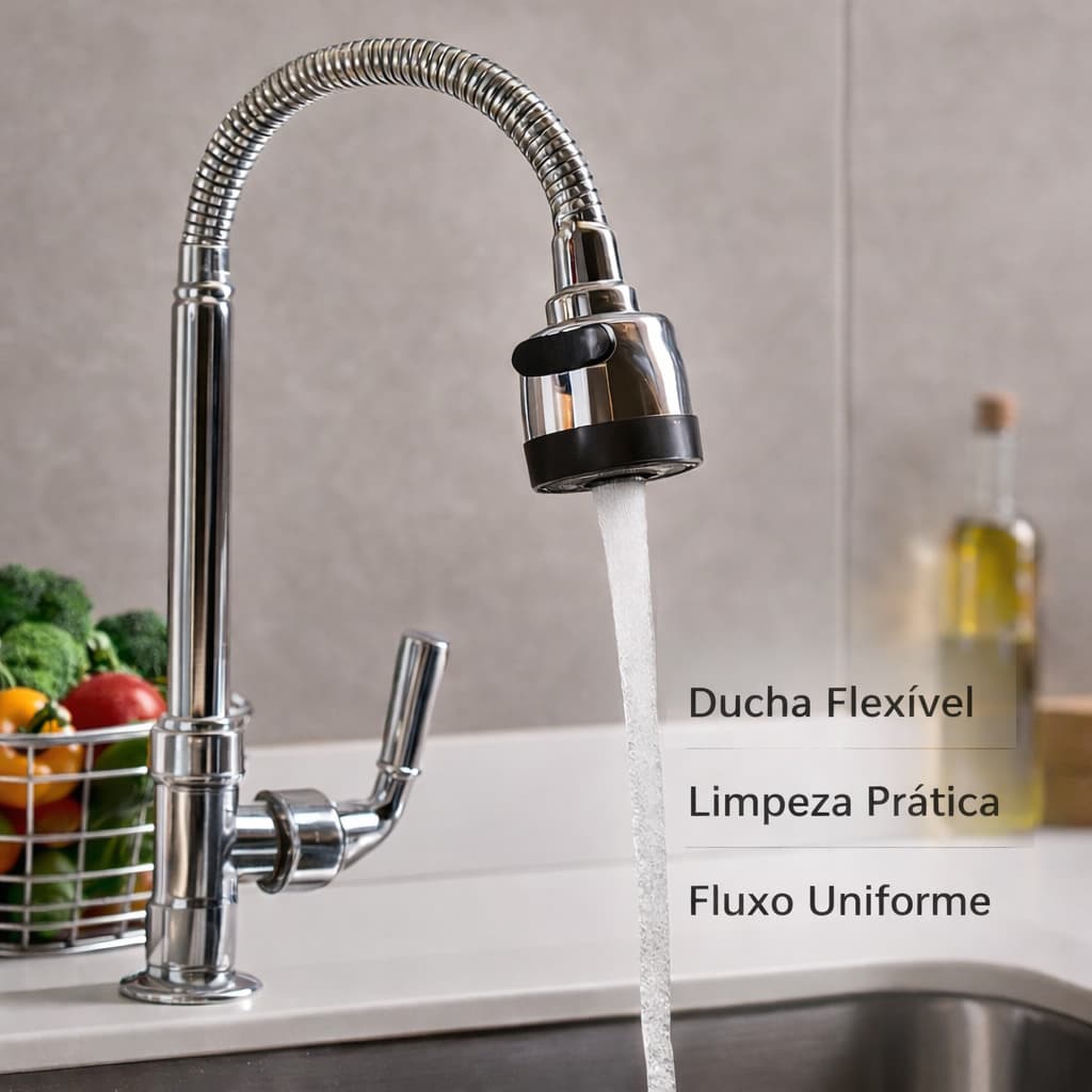 Torneira Gourmet Flexível de Mesa Inox com Ducha | Alta Durabilidade | Cozinha Moderna