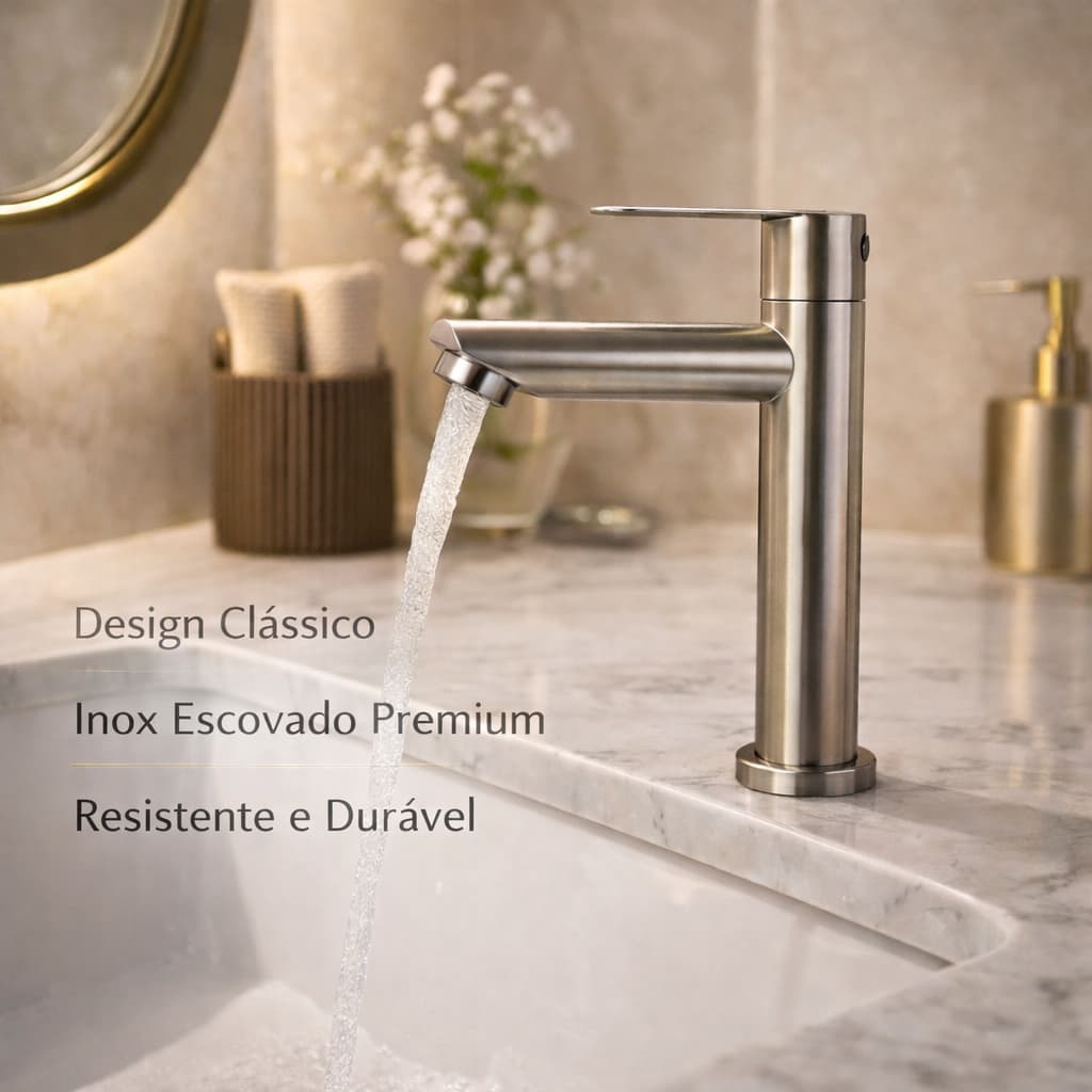 Torneira Retrô para Lavatório de Mesa Inox Escovado | Design Clássico | Alta Durabilidade