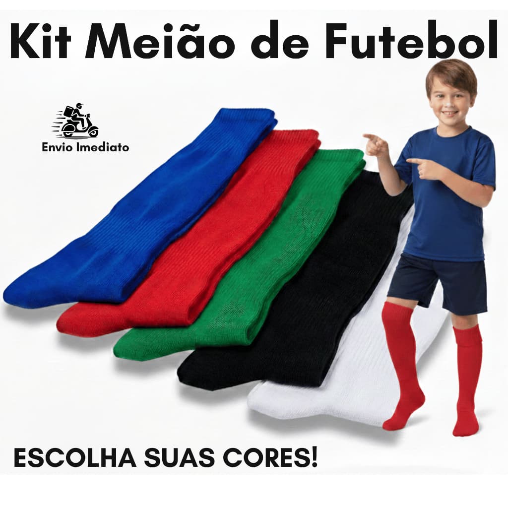 Kit Pares Meião de Futebol Esportivo Longo Comprido Infantil Juvenil Meia Solado Toalha Grossa