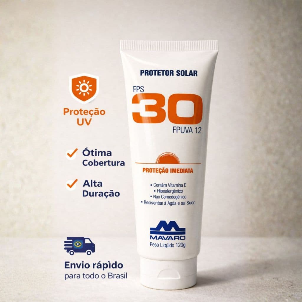 Protetor Solar FPS 30 Corpo e Rosto Proteção UV Resistente à Água Toque Suave Uso Diário