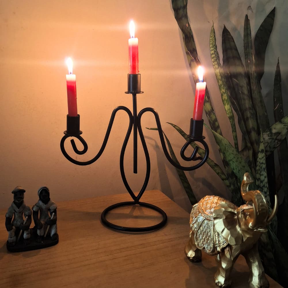 Porta Velas Clássico Alice em Ferro Maciço  Preto Centro de Mesa Sala Jantar