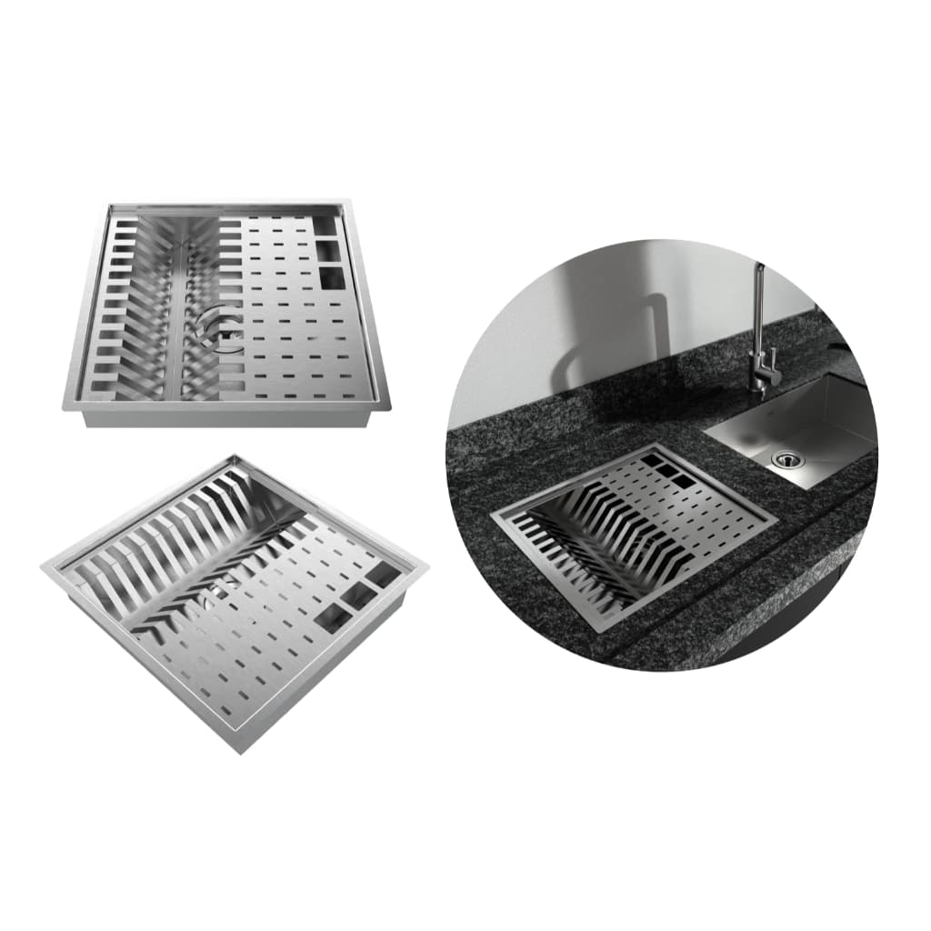 Canal Organizador Quadrado 40x40cm Sobrepor Aço Inox Premium Pia Cozinha