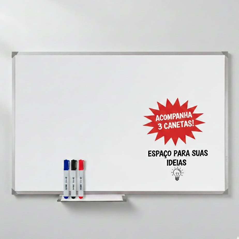 Lousa Branca Quadro Branco Escolar Moldura Aluminio/Soft + 3 canetas e Apagador - Diversos Tamanhos