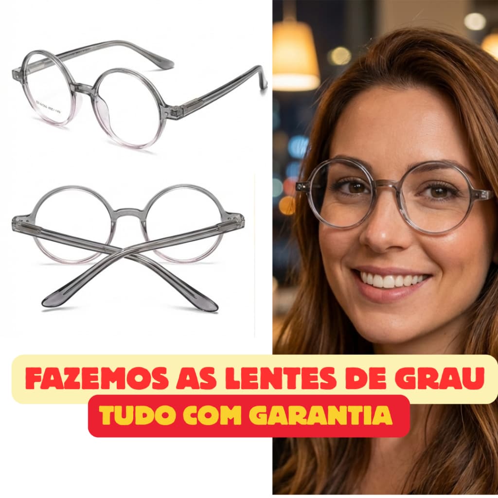 CF-A5264-C4 Armação de Óculos Redondo Acetato Cinza