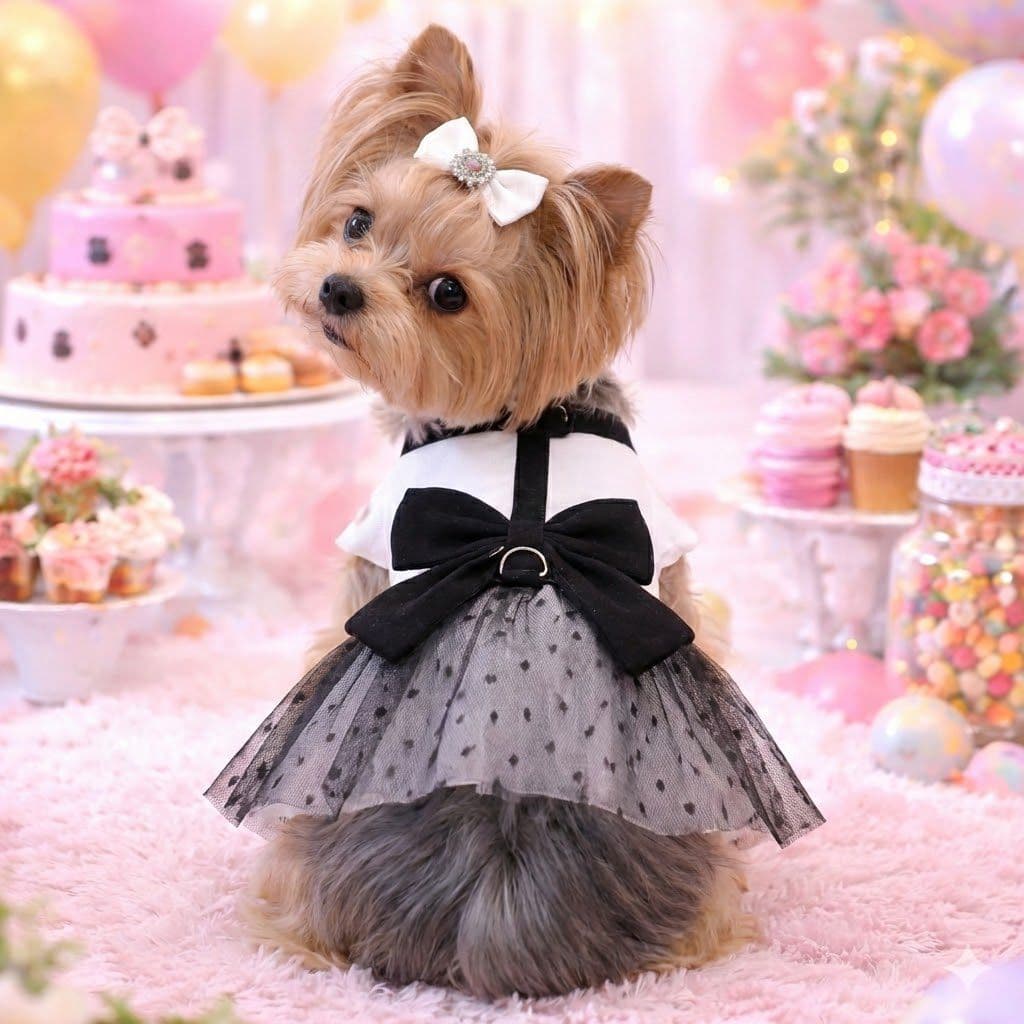 Vestido Pet Elegante Com Laço Roupinha Confortável Para Cães E Gatos Porte Pequeno Aro Passeio