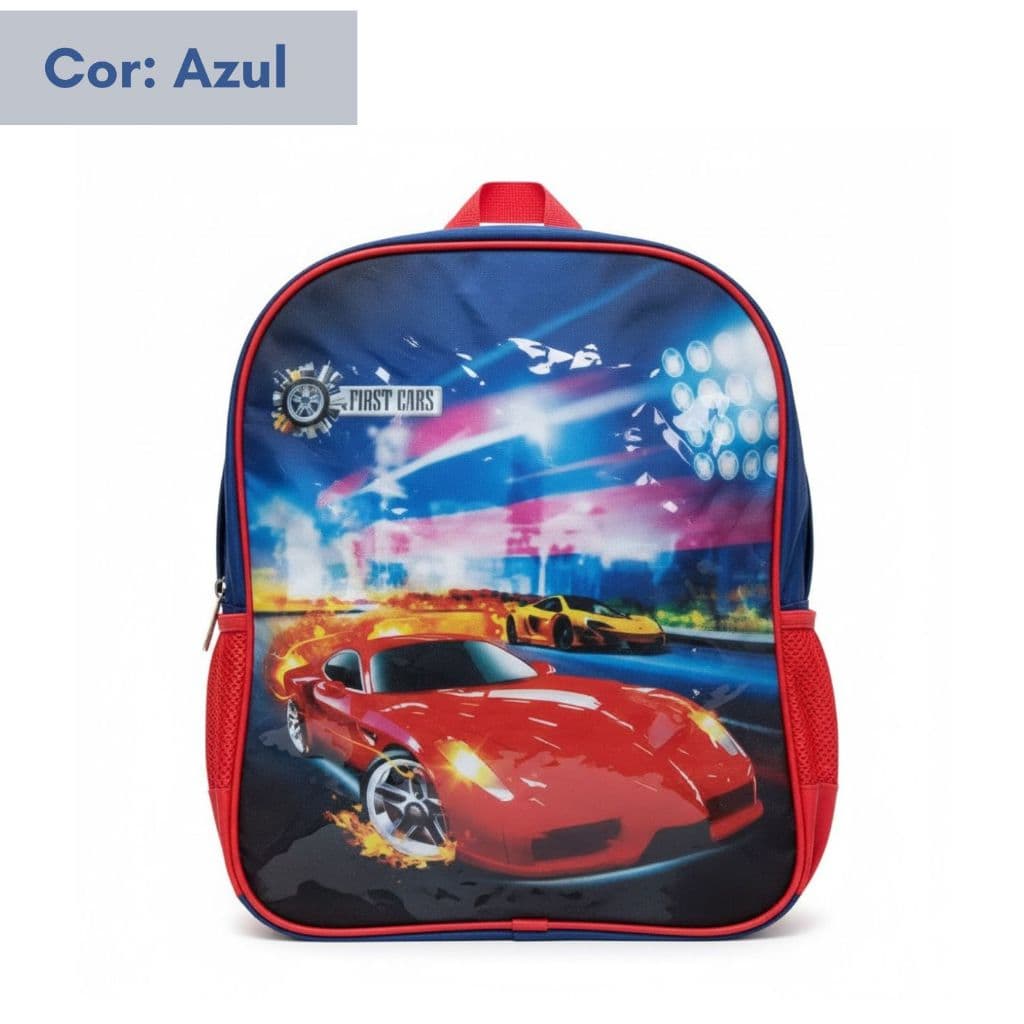 Mochila Infantil Carros Com Alça - Resistente Leve Escola Viagem