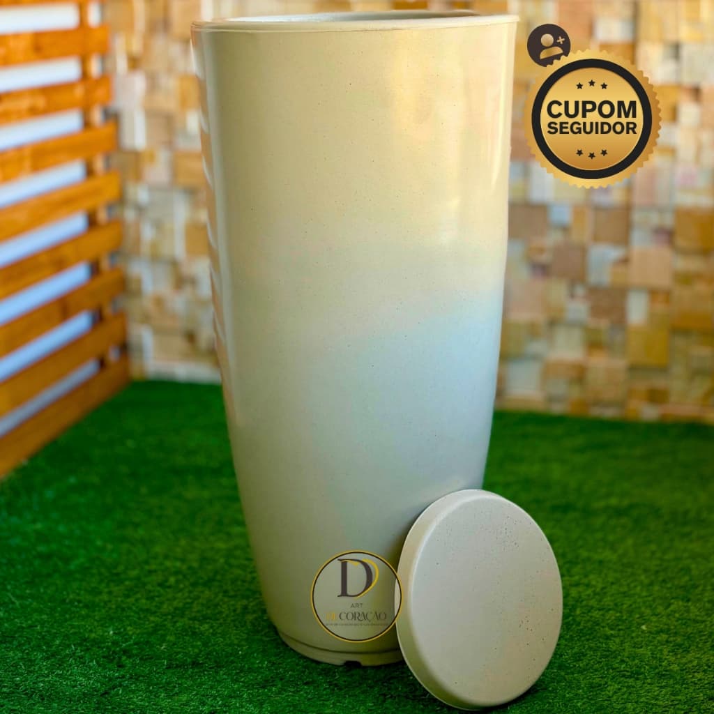 Vaso de Planta Decorativo Ibiza GG Marmorizado 85cm com Prato Polietileno Jardim, Sala, Varanda