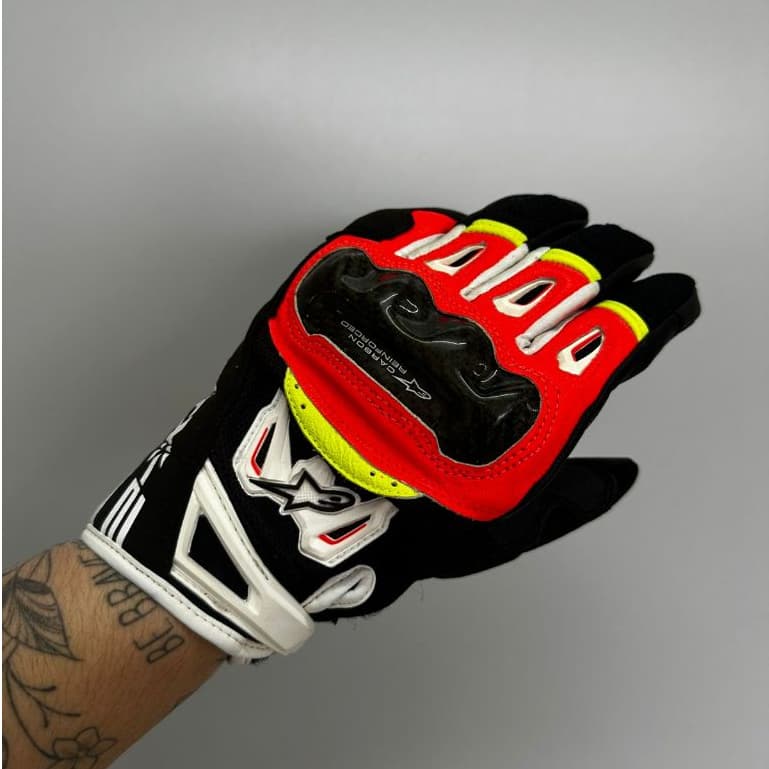 LUVA ALPINESTARS SMX 2 AIR CARBON V2 PRETO/LARANJA/BRANCO LIQUIDAÇÃO OPORTUNIDADE