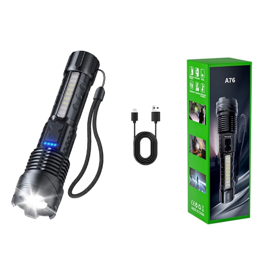 Lanterna recarregável de alta potência com múltiplos modos de iluminação, super brilhante e com luz estroboscópica.
