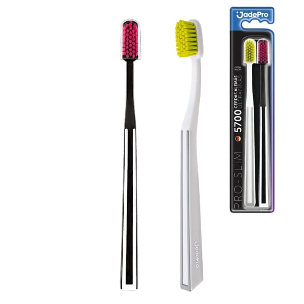 Escova Dental Ultra Macia Jadepro Pro Slim 5.700 Cerdas Alemãs c/2un Com Protetor de Cerdas
