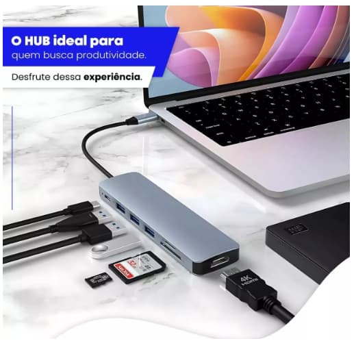 Hub USB 7 em 1 Adaptador USB-C