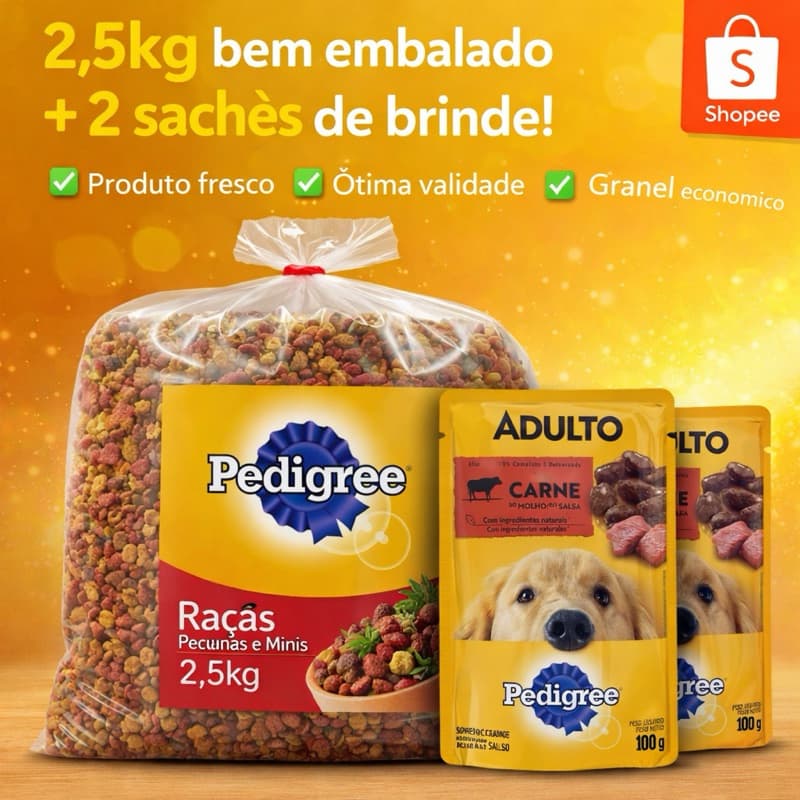 Ração Pedigree Raças Pequenas 2,5kg Granel + 2 Sachês Brinde | Bem Embalada, Validade Longa, Envio Rápido